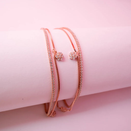 Rose Gold Crystal Flower Charm  Anklets