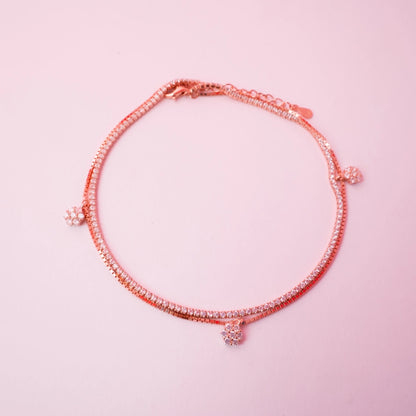 Rose Gold Crystal Flower Charm  Anklets