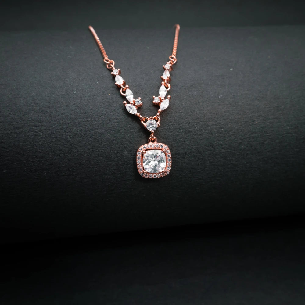 Elegant Cushion Cut Crystal Necklace Rose Gold