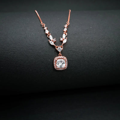 Elegant Cushion Cut Crystal Necklace Rose Gold