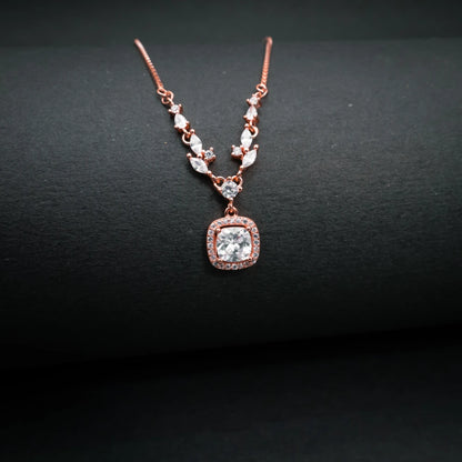 Elegant Cushion Cut Crystal Necklace Rose Gold