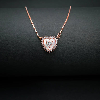 Crystal Heart Charm Necklace Rose Gold