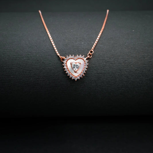 Crystal Heart Charm Necklace Rose Gold