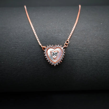 Crystal Heart Charm Necklace Rose Gold