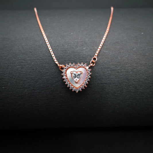 Crystal Heart Charm Necklace Rose Gold