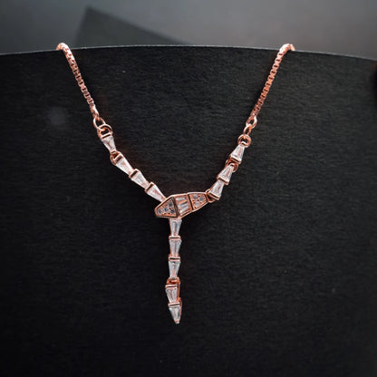 Rose Gold Geometric Crystal Necklace & Hoop Earrings Set