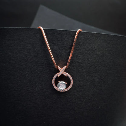 Rose Gold Halo Circle Crystal Necklace & Earrings Set