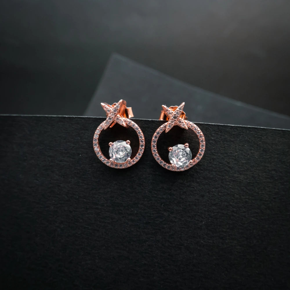Rose Gold Halo Circle Crystal Necklace & Earrings Set