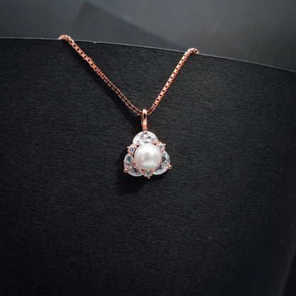 Elegant Pearl & Crystal Floral Pendant Set