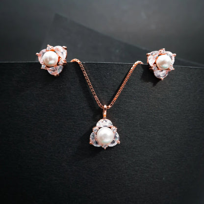 Elegant Pearl & Crystal Floral Pendant Set