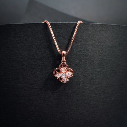 Rose Gold Crystal Floral Pendant Necklace Set