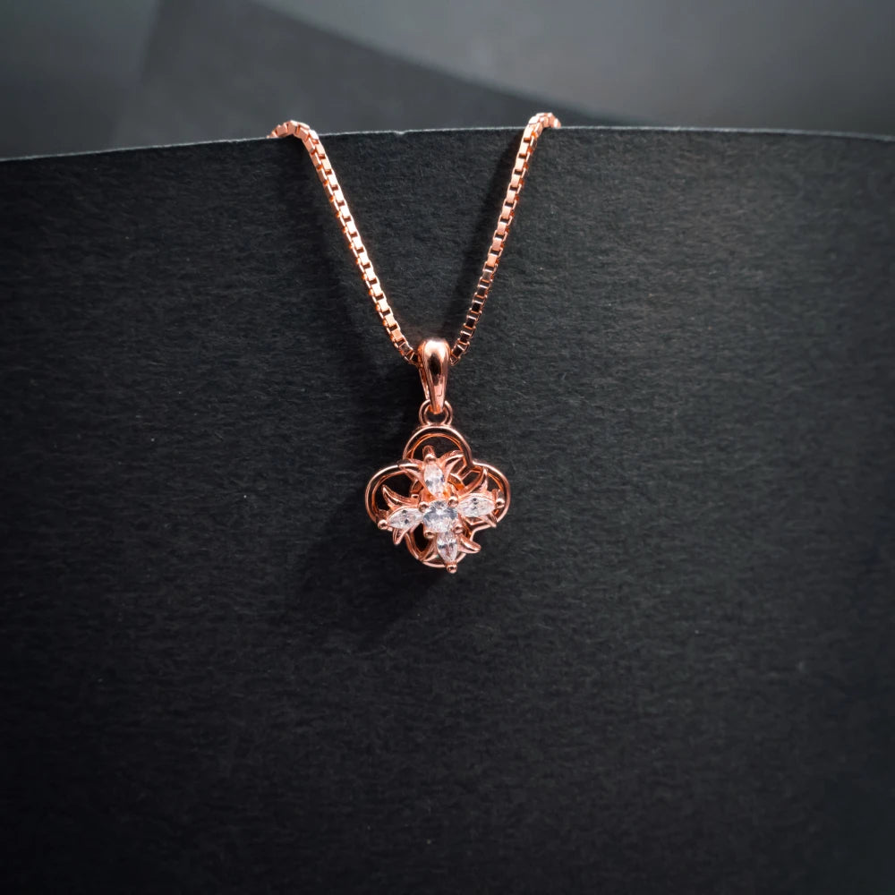 Rose Gold Crystal Floral Pendant Necklace Set