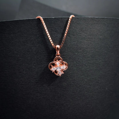 Rose Gold Crystal Floral Pendant Necklace Set