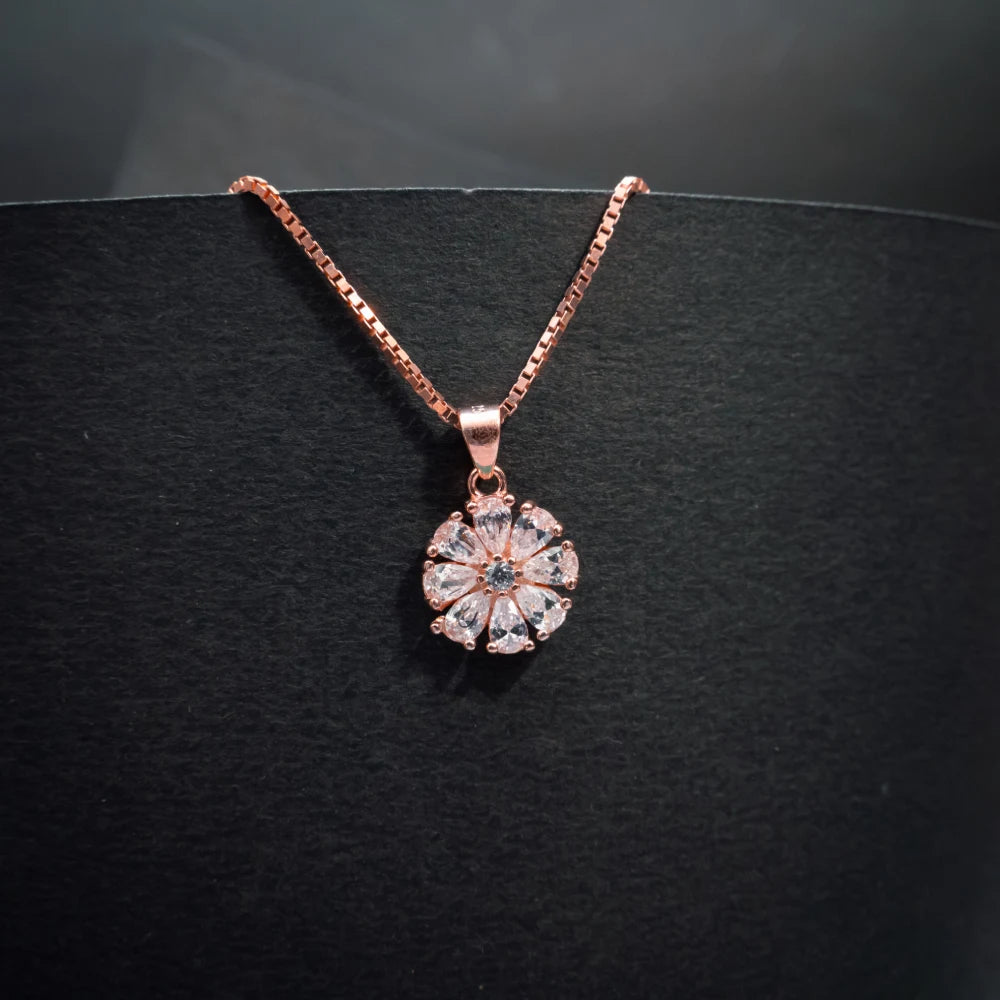 Rose Gold Floral Crystal Necklace & Stud Earrings Set