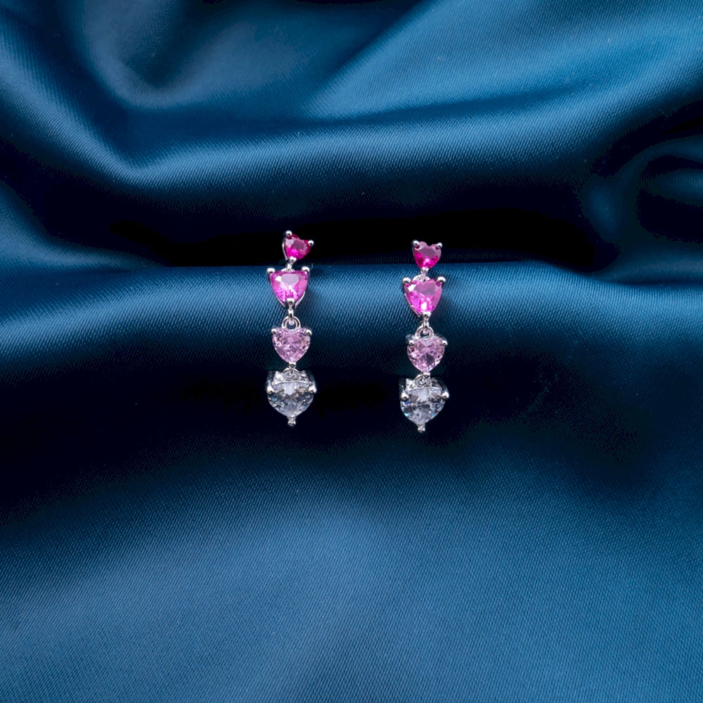 Pink Heart Cascade Crystal Earrings