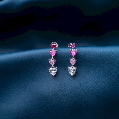 Pink Heart Cascade Crystal Earrings
