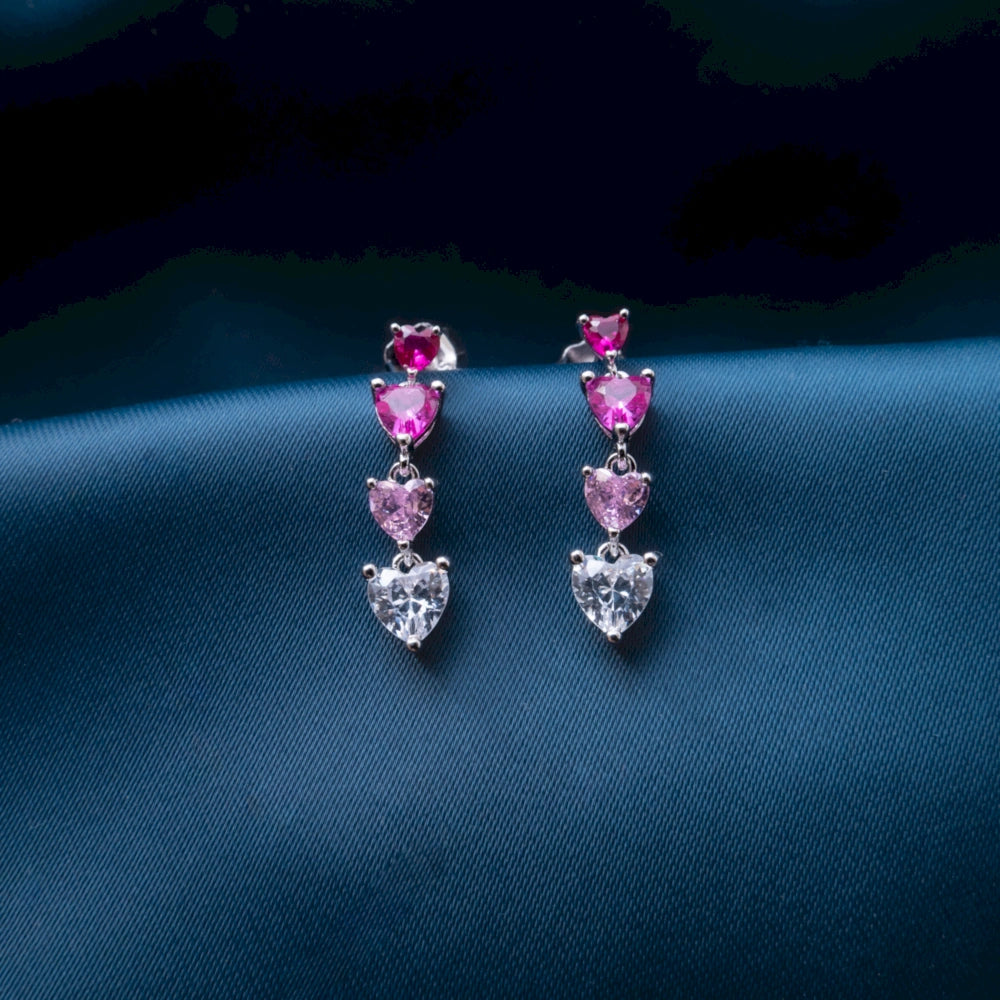 Pink Heart Cascade Crystal Earrings