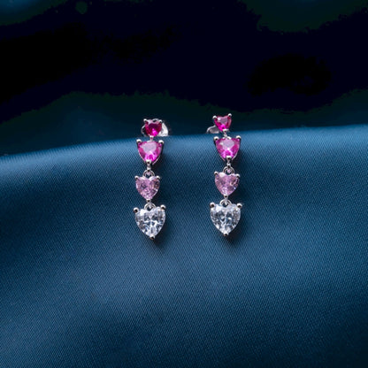 Pink Heart Cascade Crystal Earrings