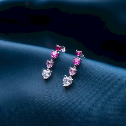 Pink Heart Cascade Crystal Earrings