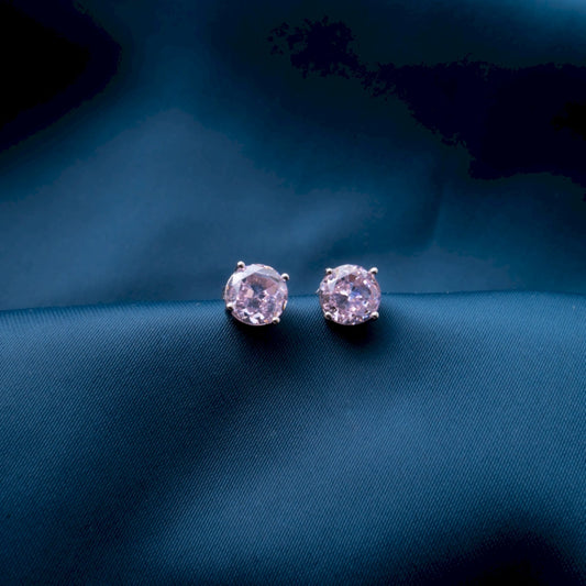 Pink Round Crystal Stud Earrings